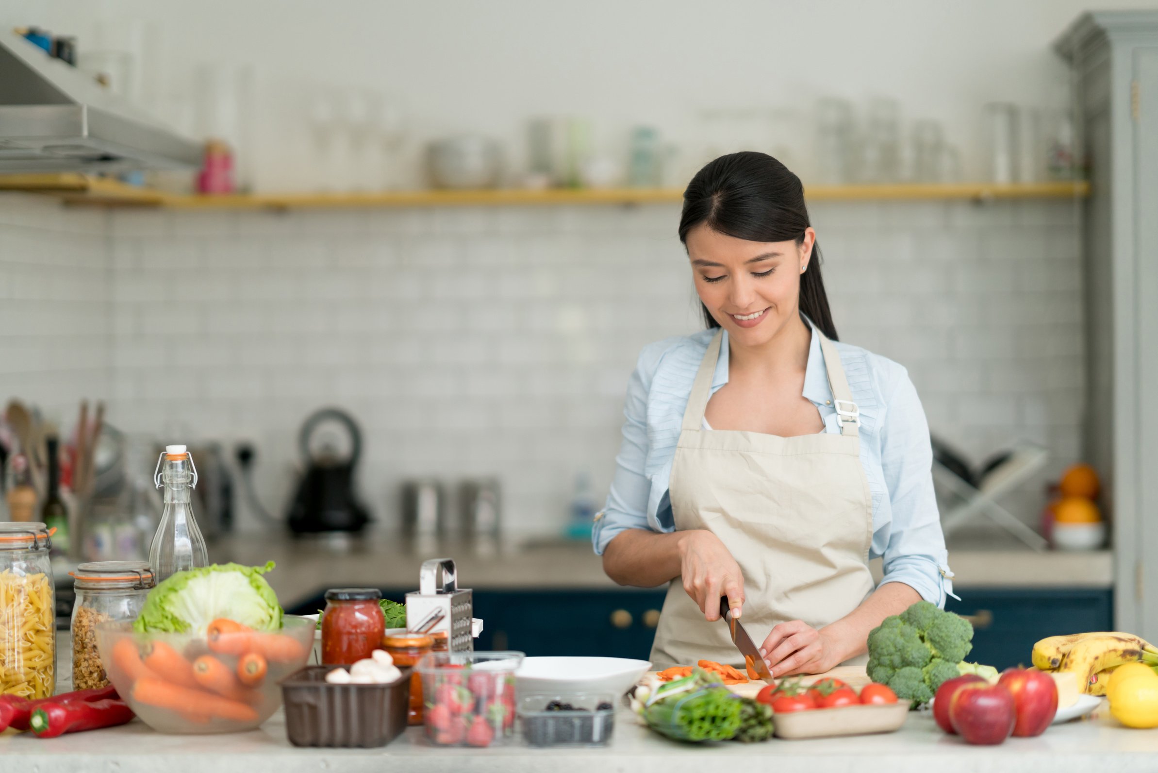 Woman cooking at home